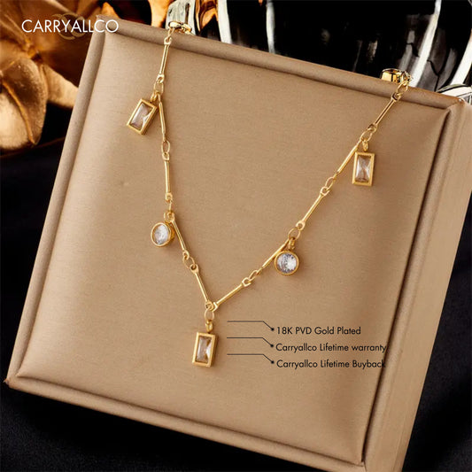 Carryallco 18K Gold Demi fine Square Zircon Charm Necklace