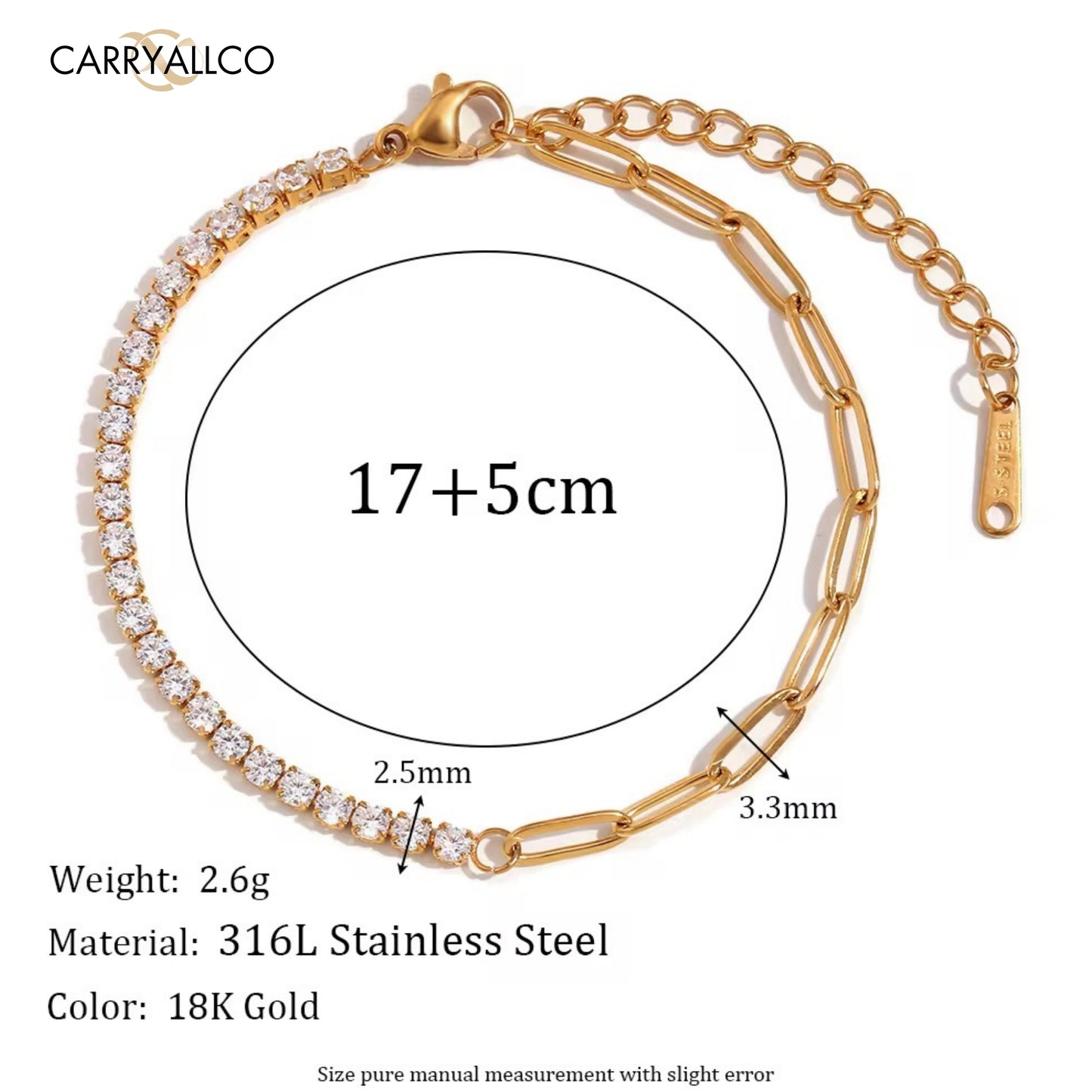 Carryallco 18K Gold Plated Demi-fine Zircon Tennis Bracelet