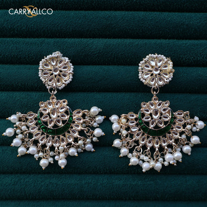 Carryallco Emerald Essence Kundan Meenakari Earrings