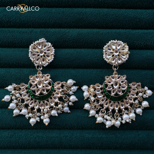 Carryallco Emerald Essence Kundan Meenakari Earrings