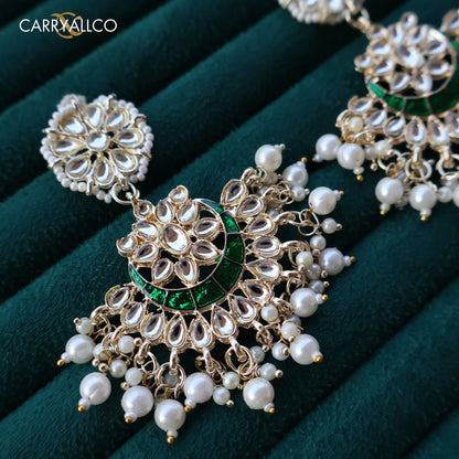 Carryallco Emerald Essence Kundan Meenakari Earrings