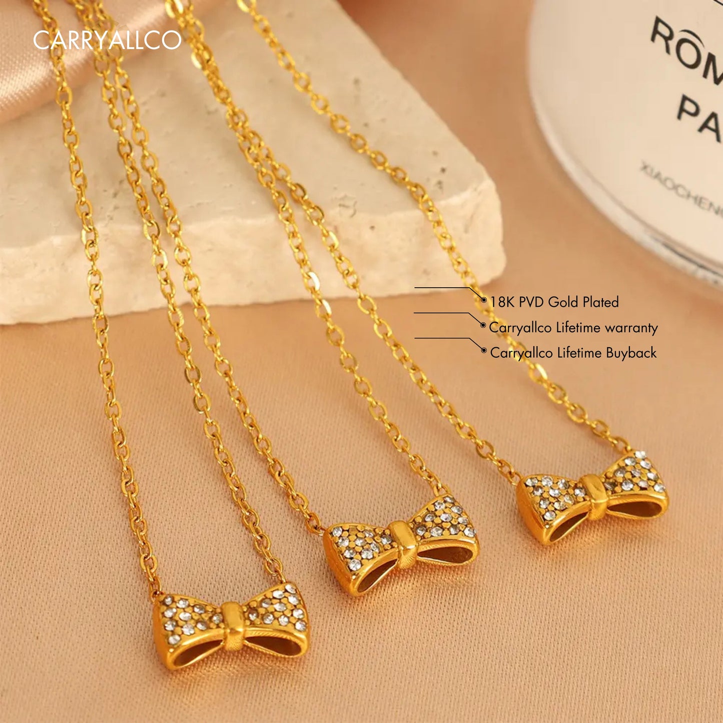 Geometric Bow Brilliant Cut Stone Pendant Necklace