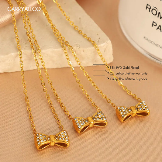 Carryallco Geometric Bow Zircon Pendant Necklace