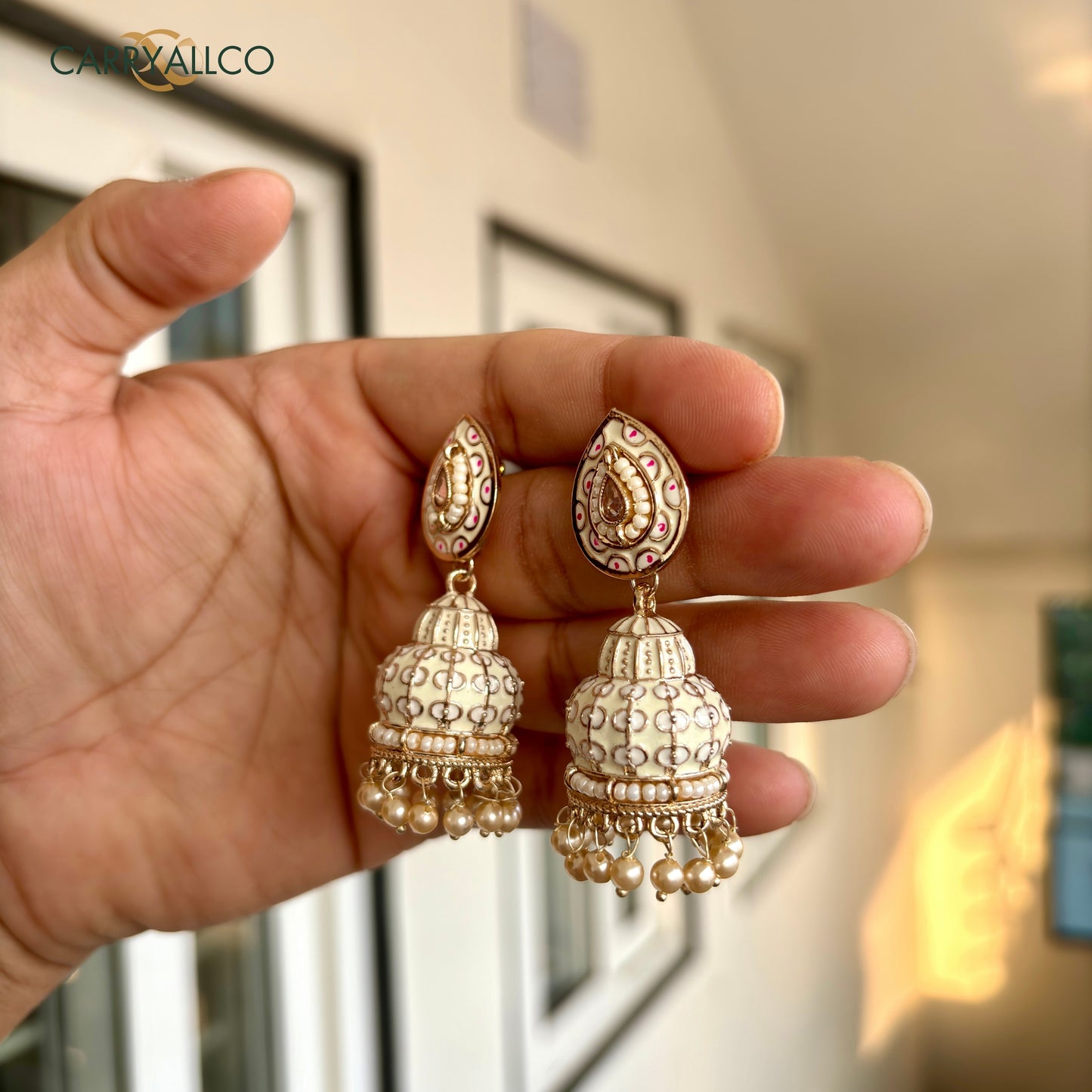 Carryallco Chikoo Charm Meenakari Gold Plated Jhumka Earrings