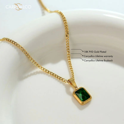 Carryallco Green Zircon Pendant Necklace