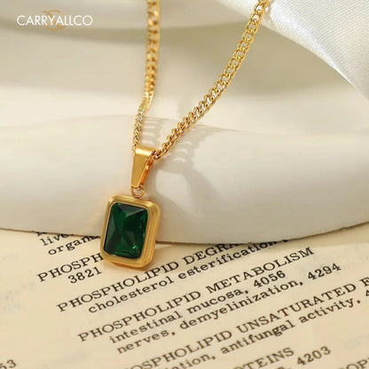 Carryallco Green Zircon Pendant Necklace