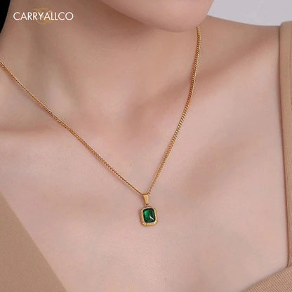 Carryallco Green Zircon Pendant Necklace