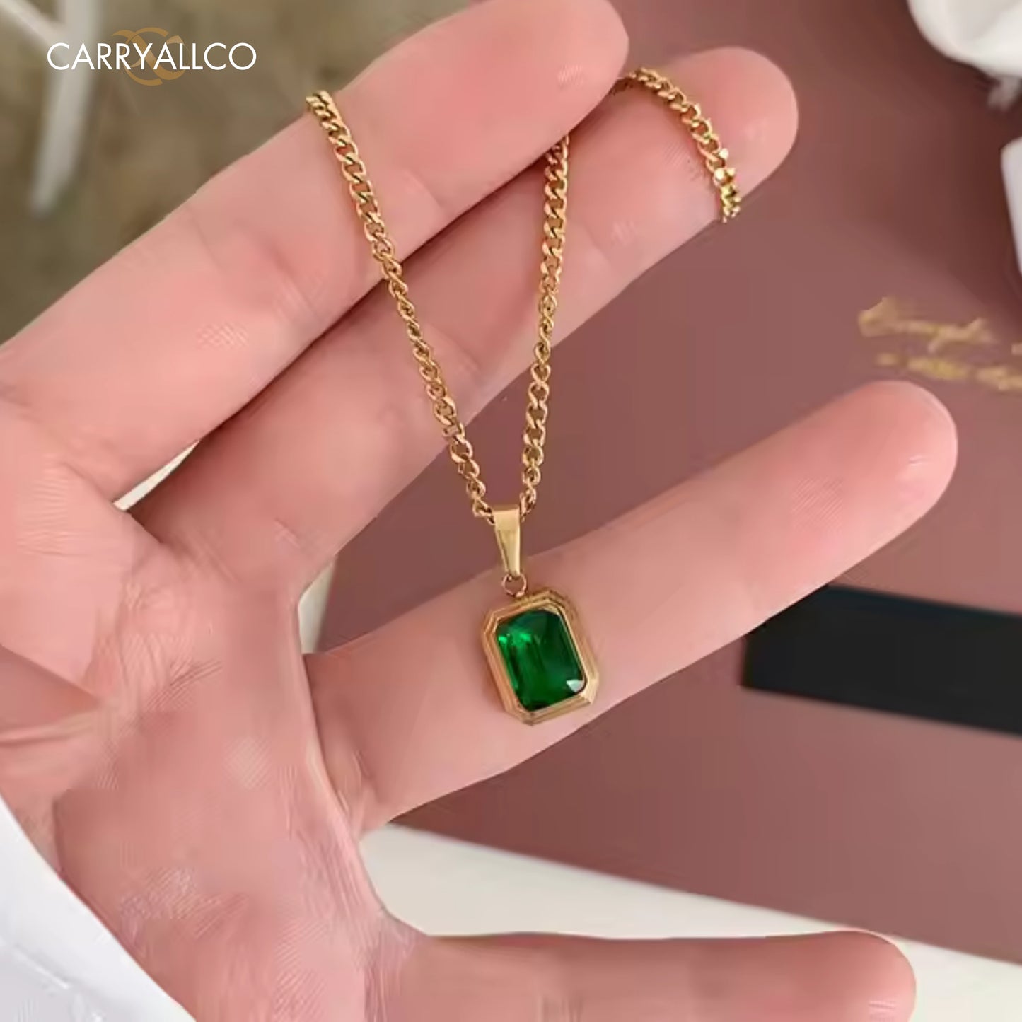 Carryallco Green Zircon Pendant Necklace