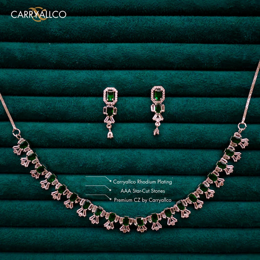 Carryallco Luxe Green & White American Diamond Necklace Set