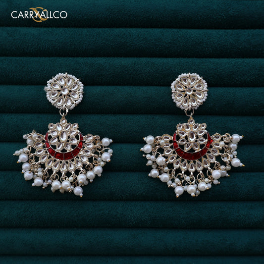 Carryallco Red Essence Kundan Meenakari Earrings