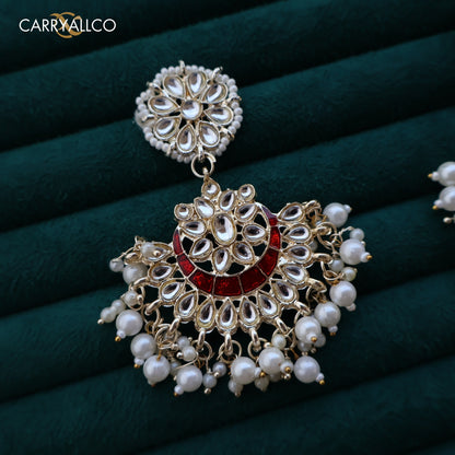 Carryallco Red Essence Kundan Meenakari Earrings