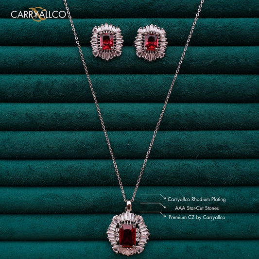 Carryallco Ruby Square Charm Diamond Pendant Set