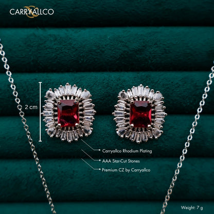 Carryallco Ruby Square Charm Diamond Pendant Set