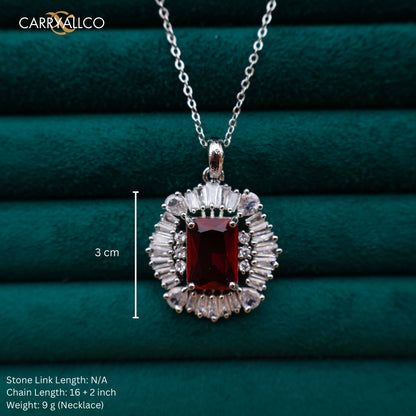 Carryallco Ruby Square Charm Diamond Pendant Set