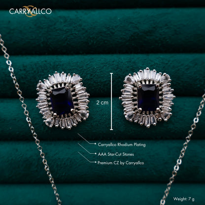 Carryallco Sapphire Square Charm Diamond Pendant Set