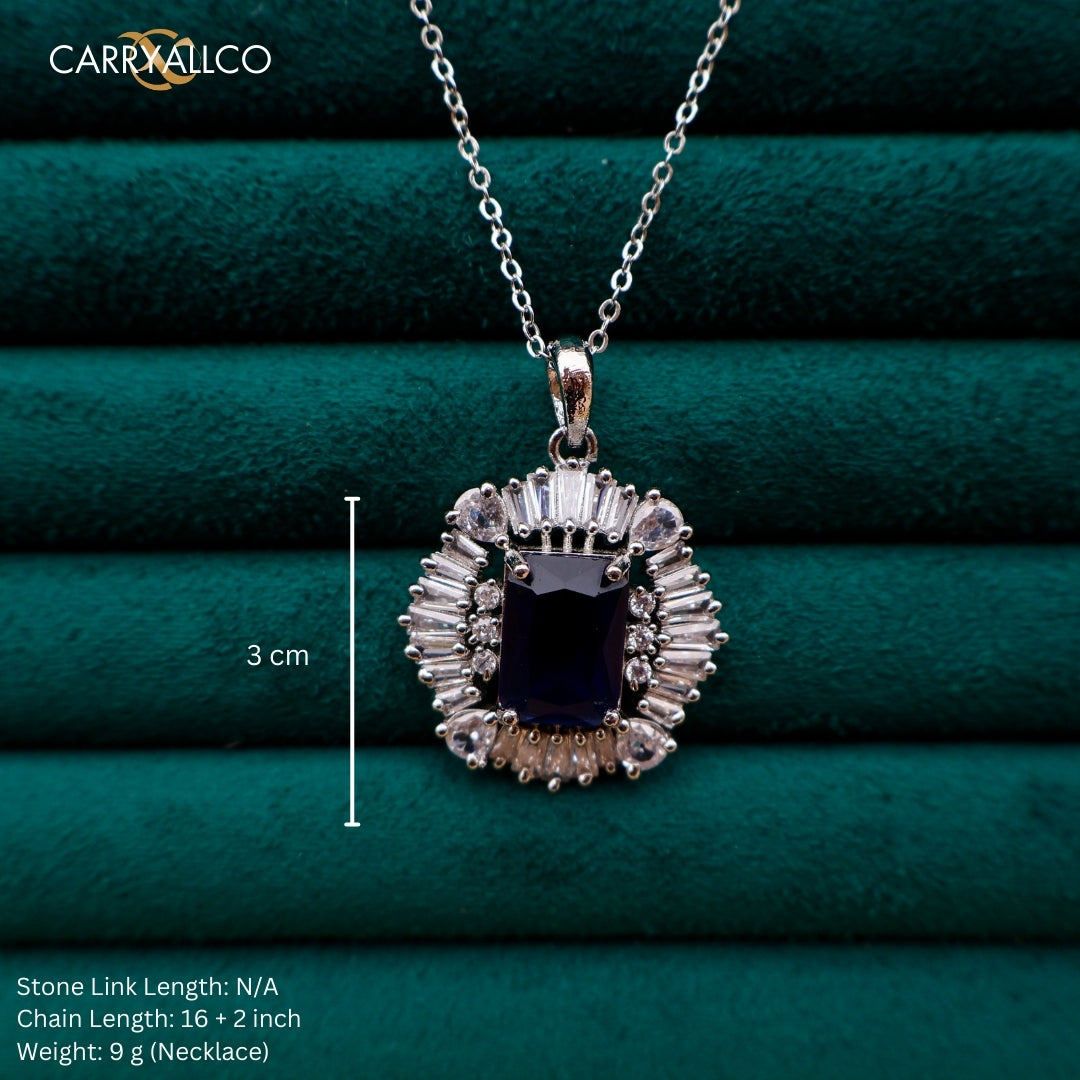 Carryallco Sapphire Square Charm Diamond Pendant Set