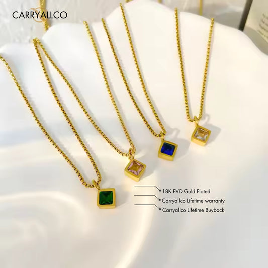 Carryallco 18K Gold-Plated Demi-fine Square Glass Zircon Pendant Necklace