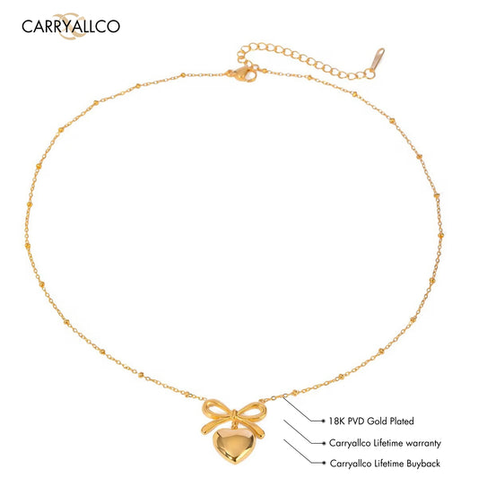 Carryallco 18K Gold Plated Demi-fine Bow Heart Necklace