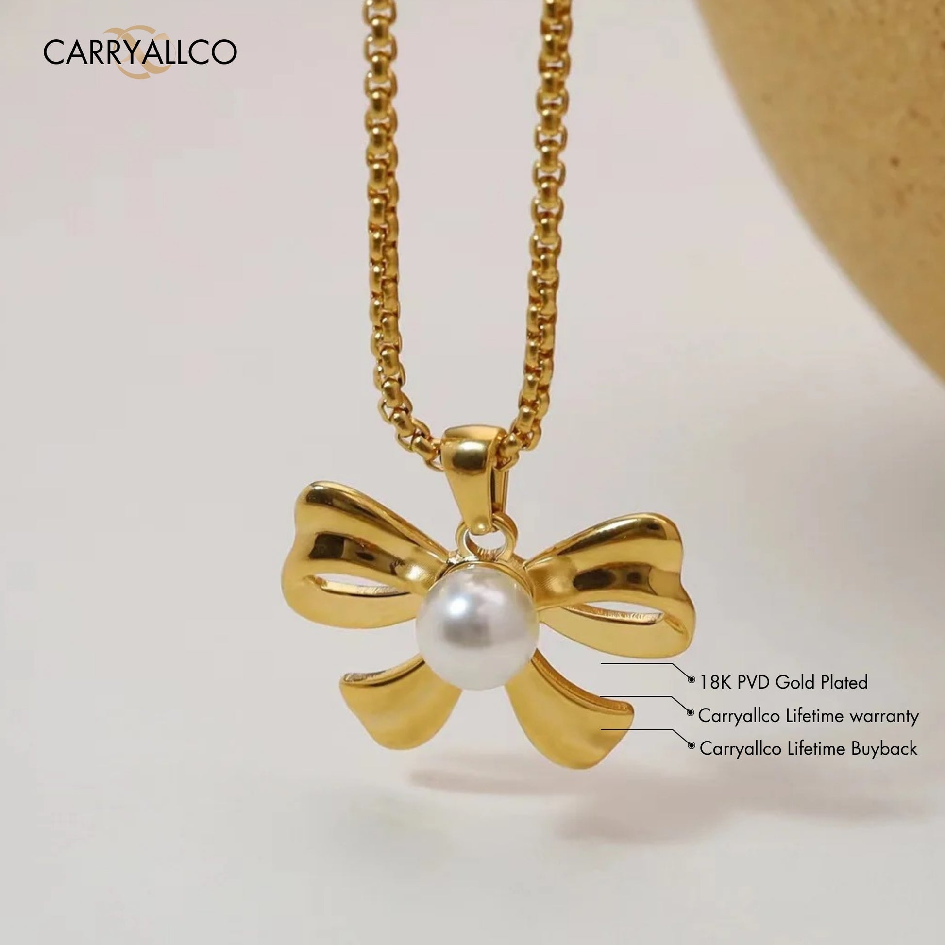 Carryallco 18K Gold Plated Demi-Fine Aurora Pearl Bow Pendant