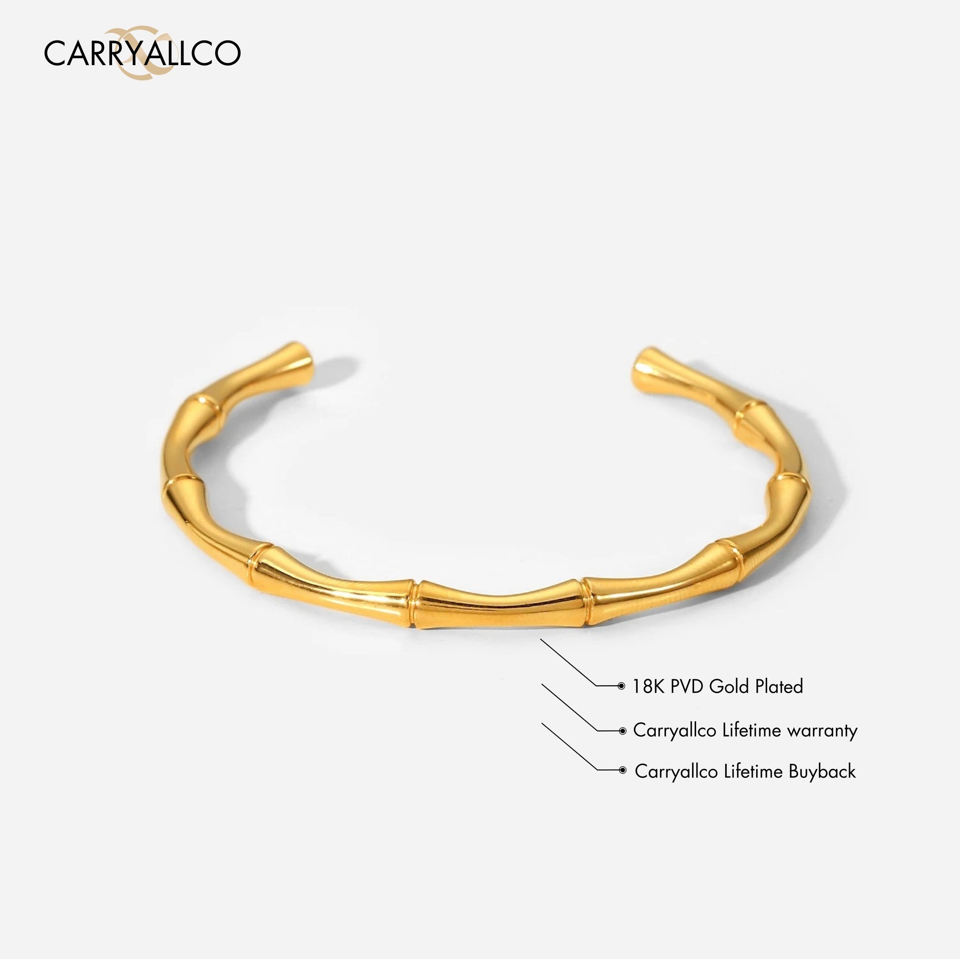 Carryallco 18K Gold Plated Demi-fine Bamboo Inspired Open Bracelet