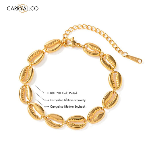 Carryallco 18K Gold Plated Demi-fine Beach Shell Linked Chain Bracelet