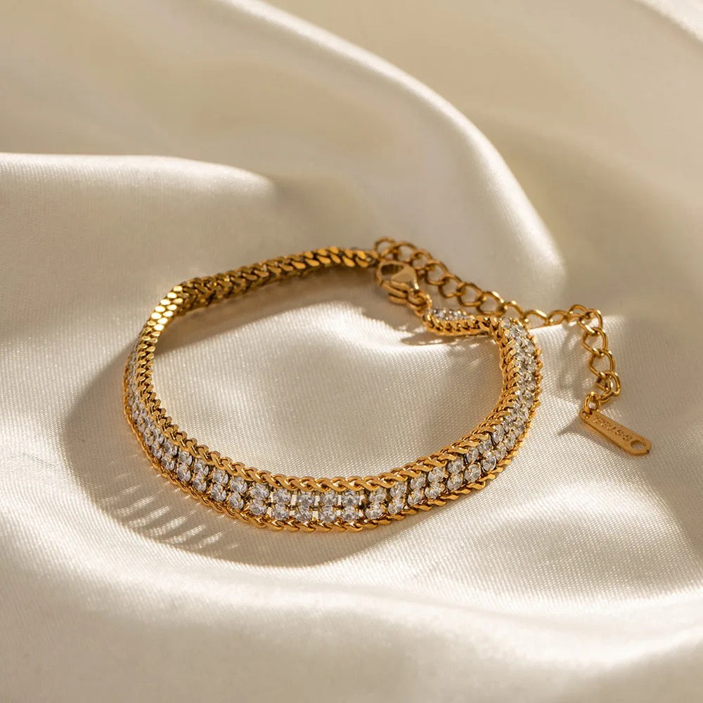 Elegant double-layer bracelet with sparkling cubic crystals, perfect for everyday and occasion wear.