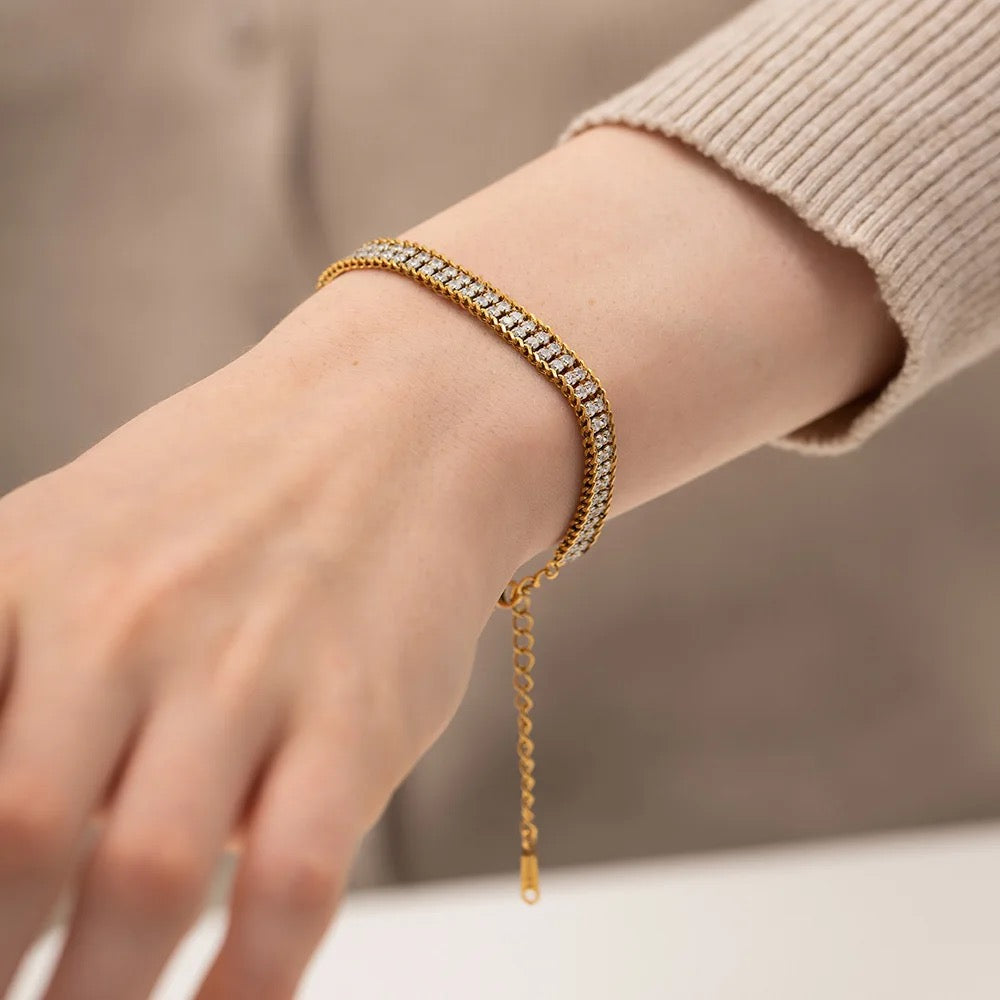 Elegant double-layer bracelet with sparkling cubic crystals, perfect for everyday and occasion wear.