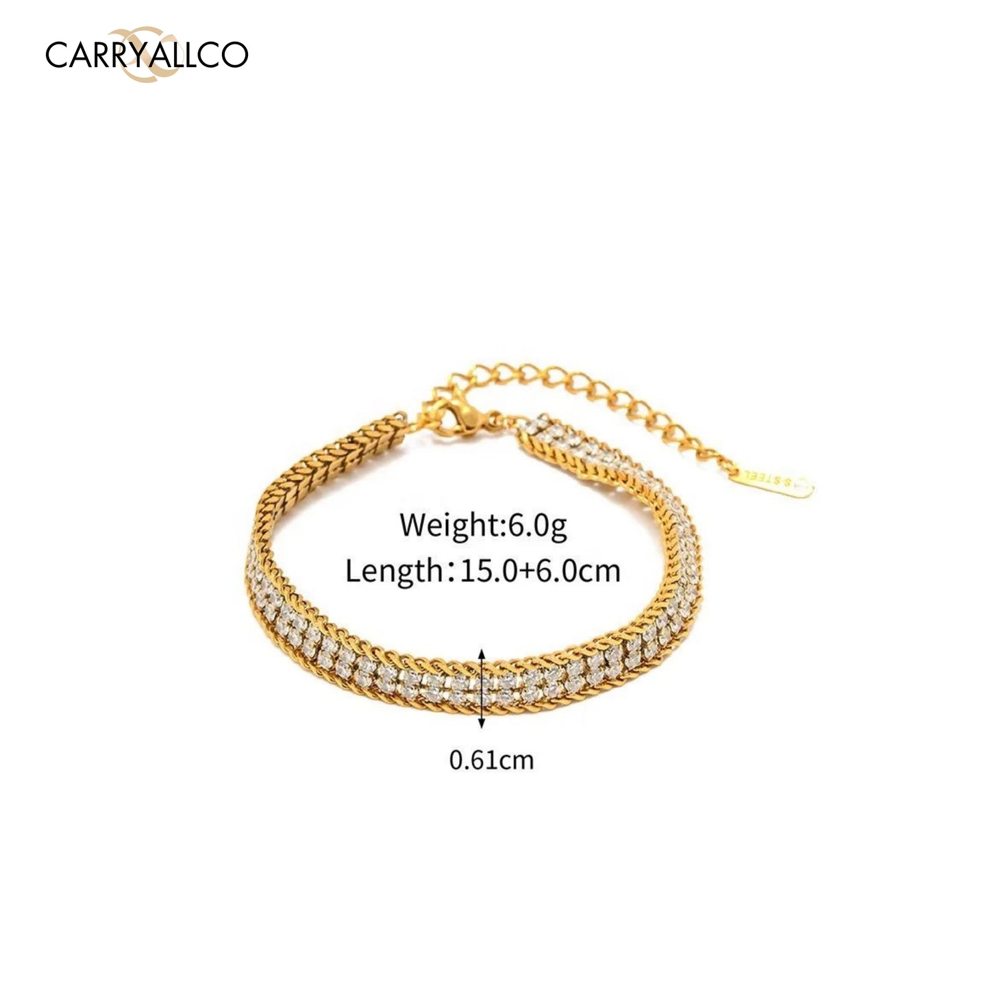 Carryallco 18K Gold Plated Demi-fine Double layer Cubic Crystal Bracelet dimension