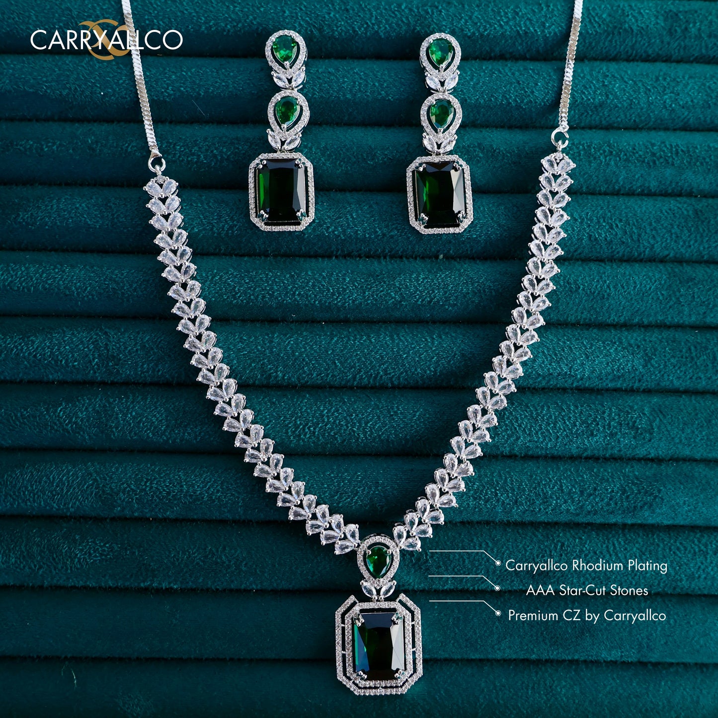 Green American Diamond Neckalce Set