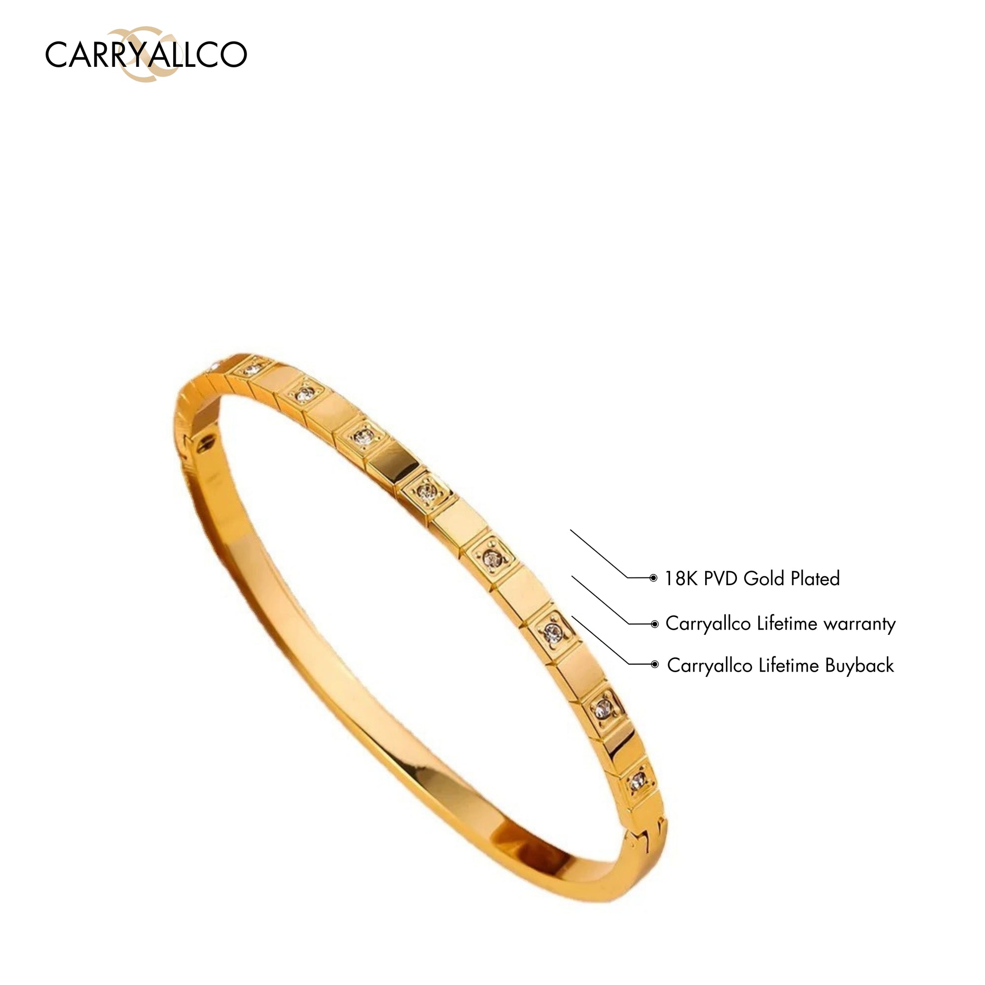 Elegant European-style bracelet with brilliant-cut stones set in a luxurious gold-plated design.