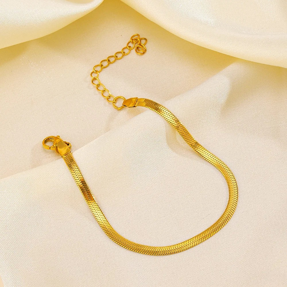 Carryallco 18K Gold Plated Demi-fine Flat Snake Chain Bracelet