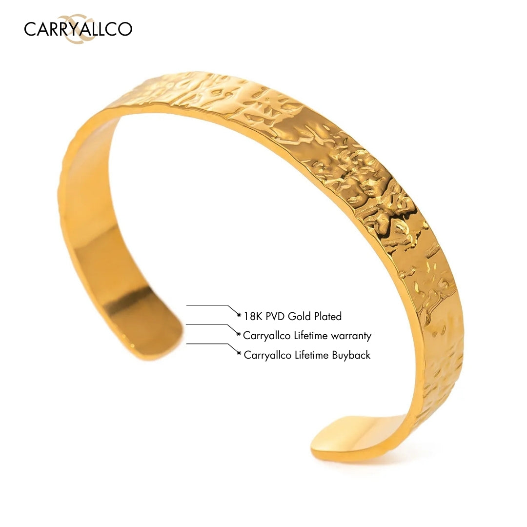 18K Gold Plated Hammered Wide Cuff Bangle