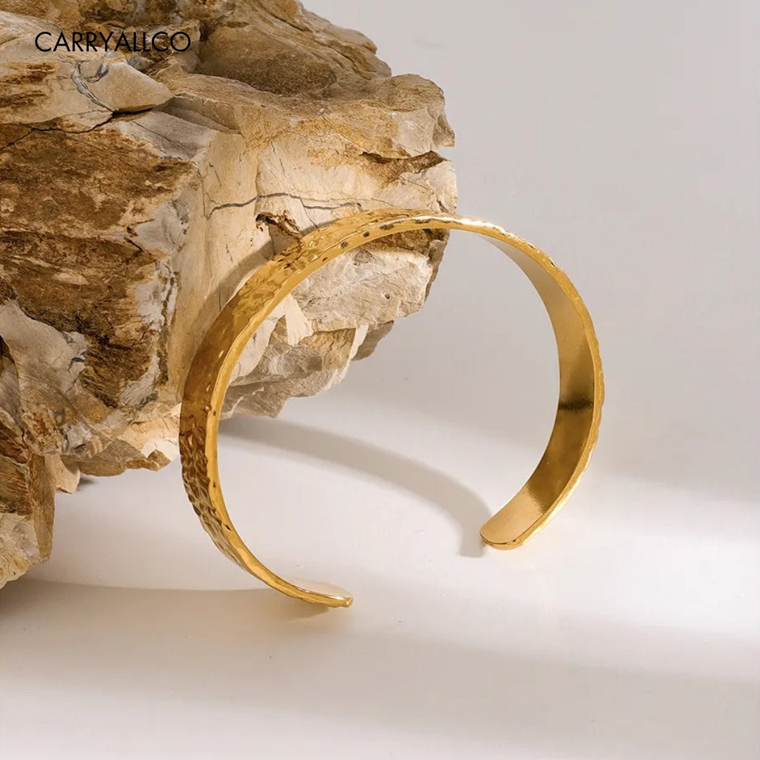 18K Gold Plated Hammered Wide Cuff Bangle