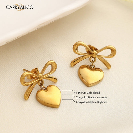 Carryallco 18K Gold Plated Demi-fine Heart Bow Earrings