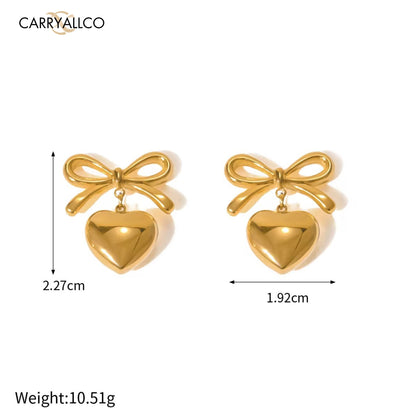 Carryallco 18K Gold Plated Demi-fine Heart Bow Earrings