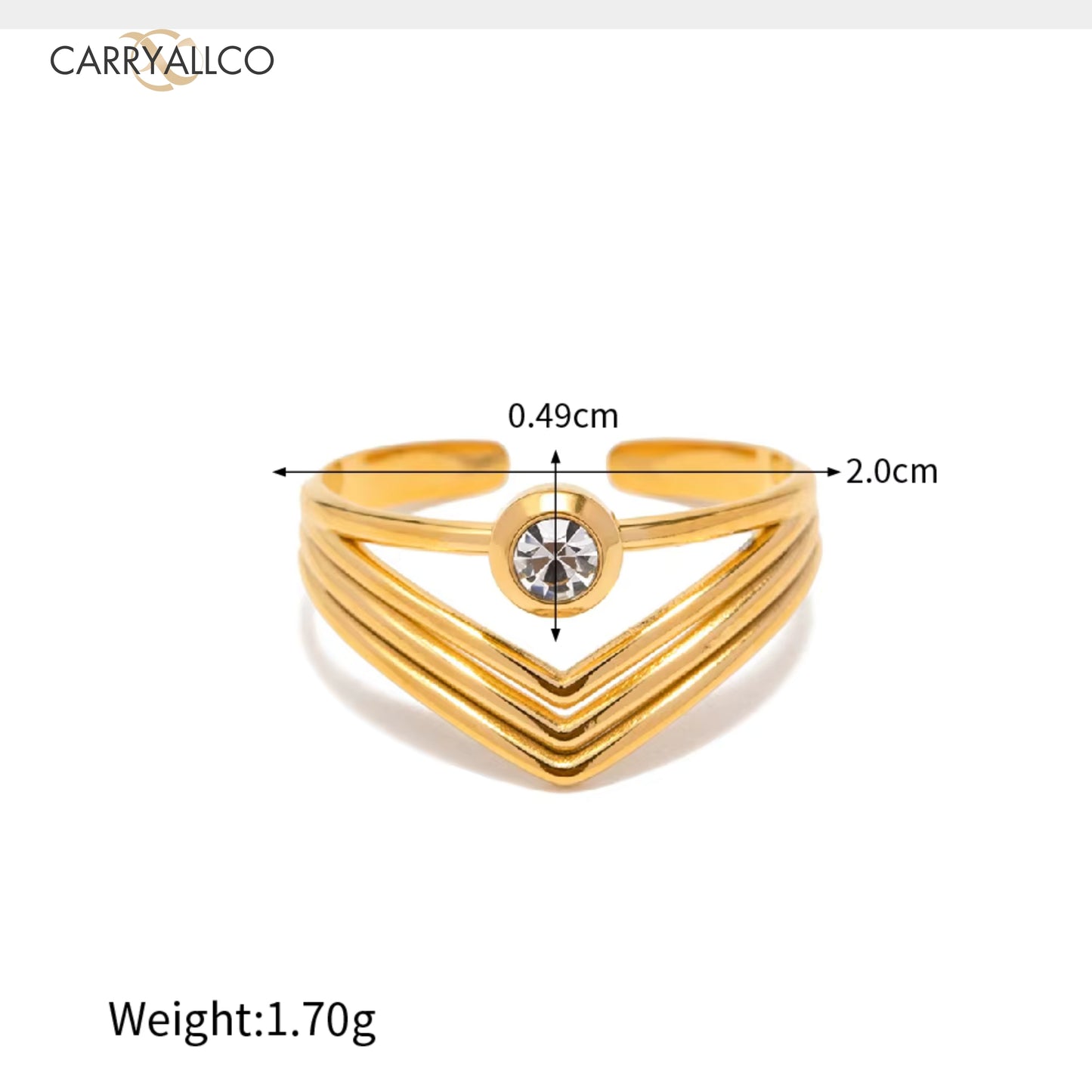 Carryallco 18K Gold Plated Demi-fine Multi-Layer V-Shaped Ring