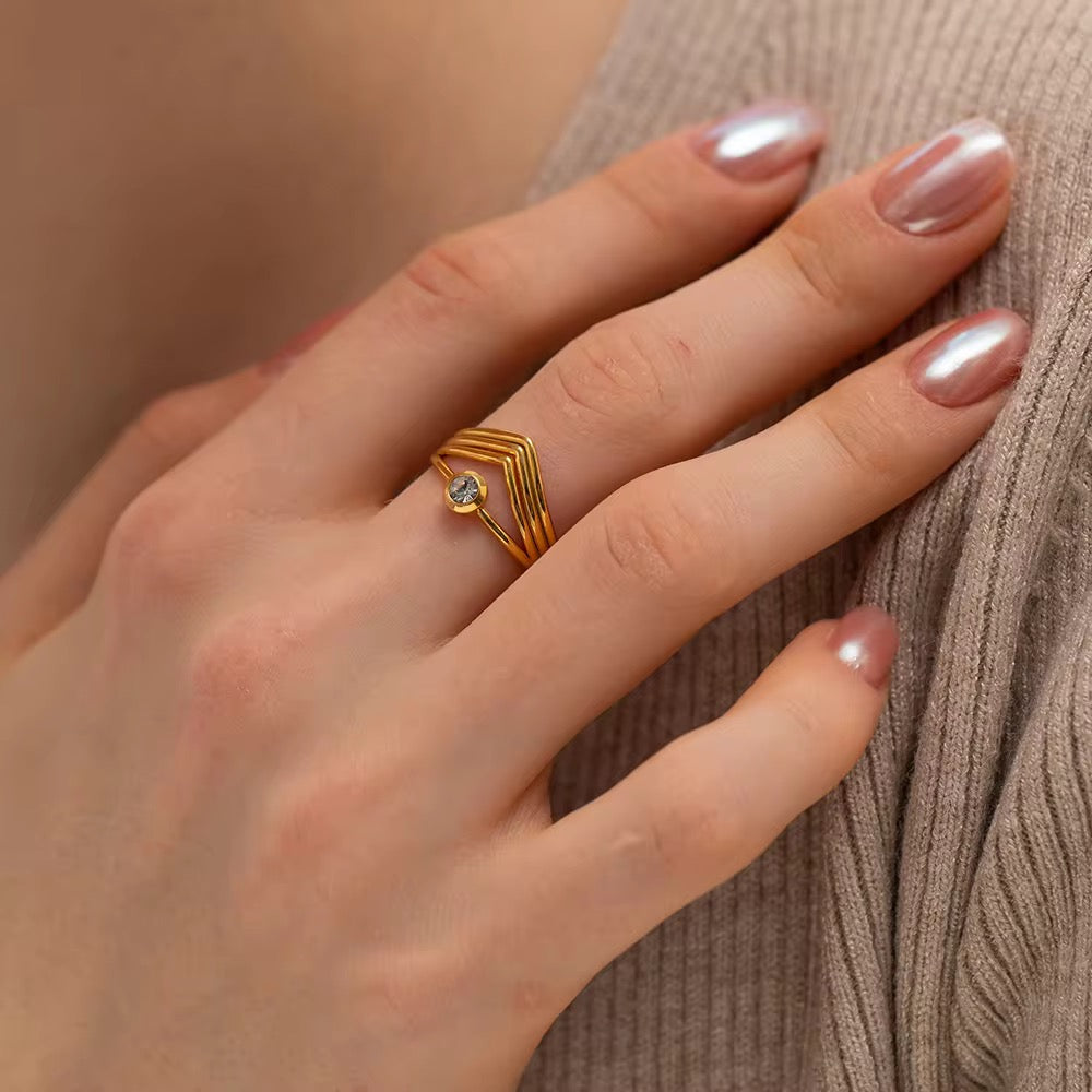 Carryallco 18K Gold Plated Demi-fine Multi-Layer V-Shaped Ring