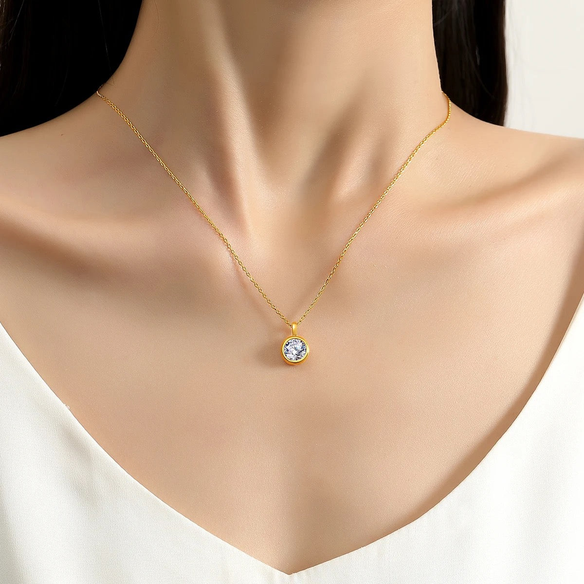 Carryallco 18K Gold Plated Timeless Solitaire Diamond Necklace – Demi-Fine