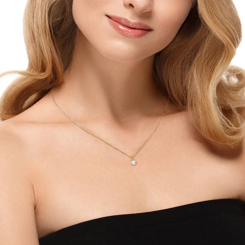 Carryallco 18K Gold Plated Timeless Solitaire Diamond Necklace – Demi-Fine