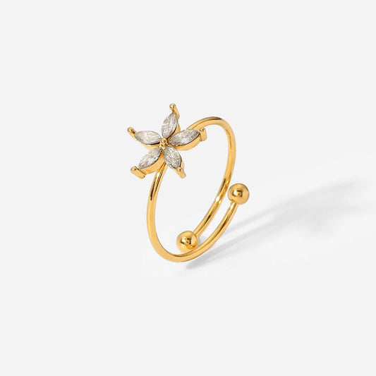 Carryallco 18K Gold Plated Demi-fine Zircon Flower Ring