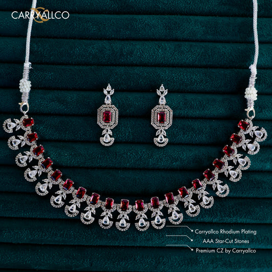 Crimson Blossom Diamond Necklace Set