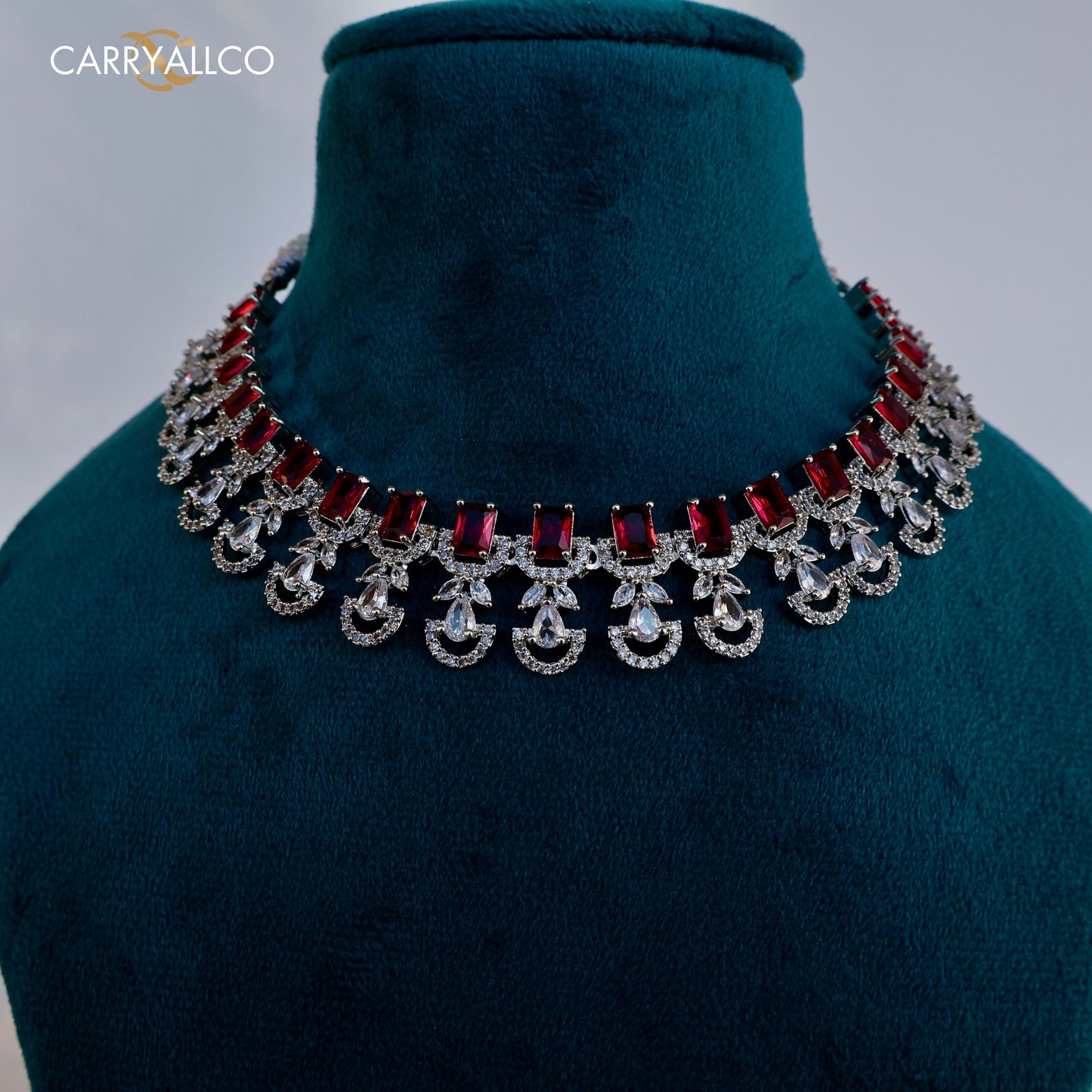 Crimson Blossom Diamond Necklace Set