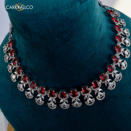 Crimson Blossom Diamond Necklace Set