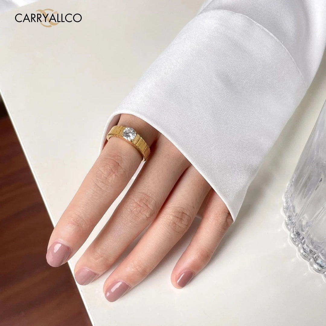 Demi-Fine 18K Gold Plated Croissant Brilliant Cut White Stone Ring