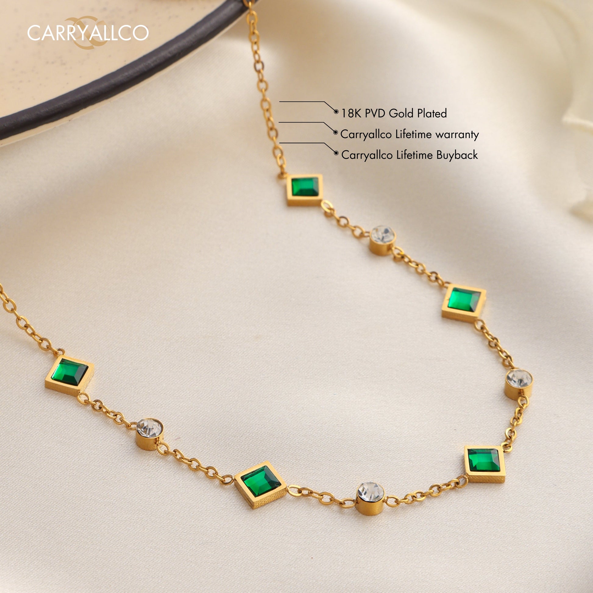 Carryallco 18K Gold Demi-fine Emerald Zircon Necklace