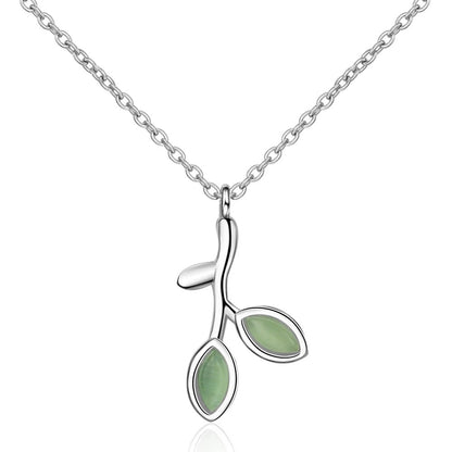 Carryallco 925 Sterling Silver Green Leaves Necklace