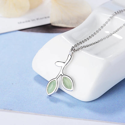 Carryallco 925 Sterling Silver Green Leaves Necklace