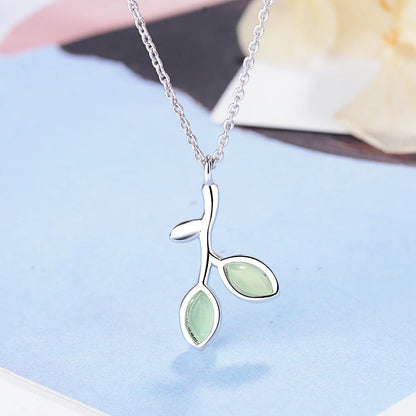 Carryallco 925 Sterling Silver Green Leaves Necklace