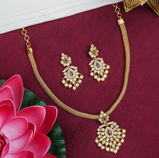 Gold Plated Rubi Kempu stone Necklace Set