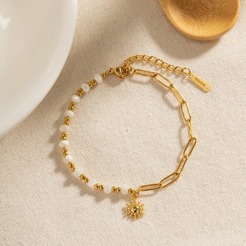 Sun Charm Beaded Chain Bracelet